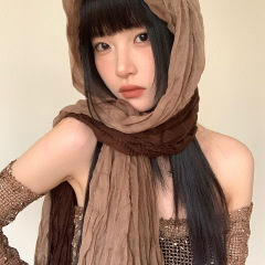 复古渐变民族风褶皱头巾女西部废土风沙漠丝巾拍照辣妹风围巾披肩