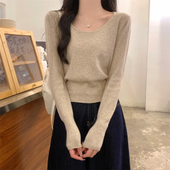 简约基础款针织衫女秋冬新款小个子短款软糯毛衣时髦打底内搭上衣