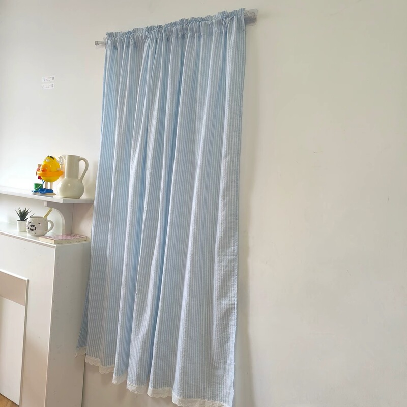 2026 New Korean-style blue striped hanging door curtain and window curtain, no drilling required, for partitioning and privacy 2026 New Korean-style blue striped hanging door curtain and window curtain, no drilling required, for partitioning and privacy