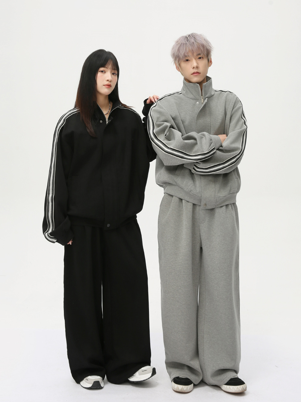 MTLCLOTHES para hombre | Nueva versión coreana de la barra lateral, diseño de contraste, cuello alto, chaqueta con cremallera, pantalones casuales