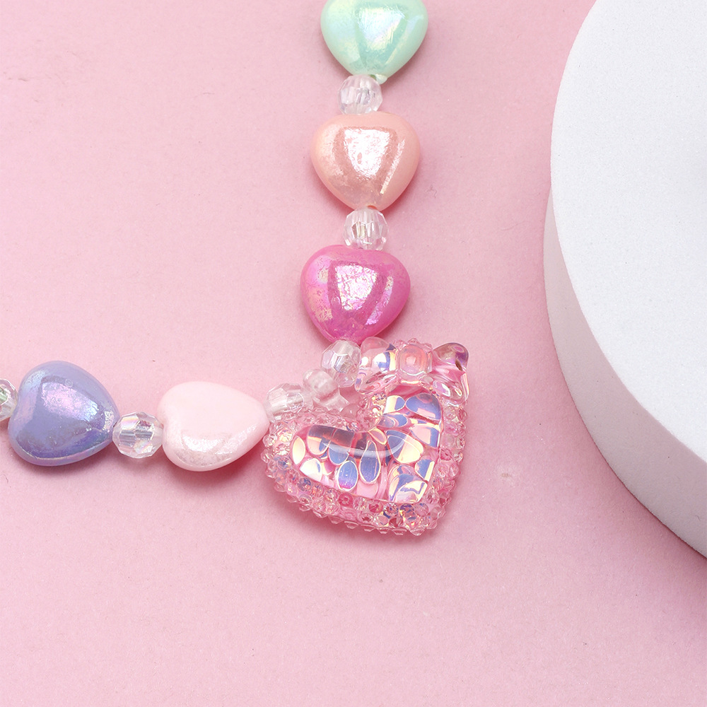Cute Heart Shape Artificial Crystal Resin Beaded Girl's Necklace display picture 4