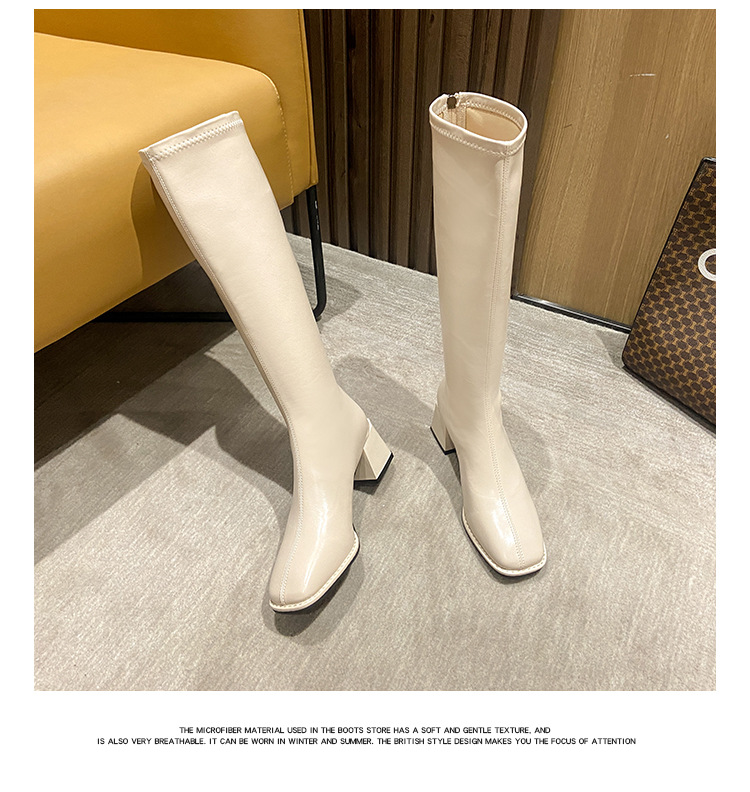 Brown Knee High Boots For Women With Thick Heels And Square Toe_voghion.com