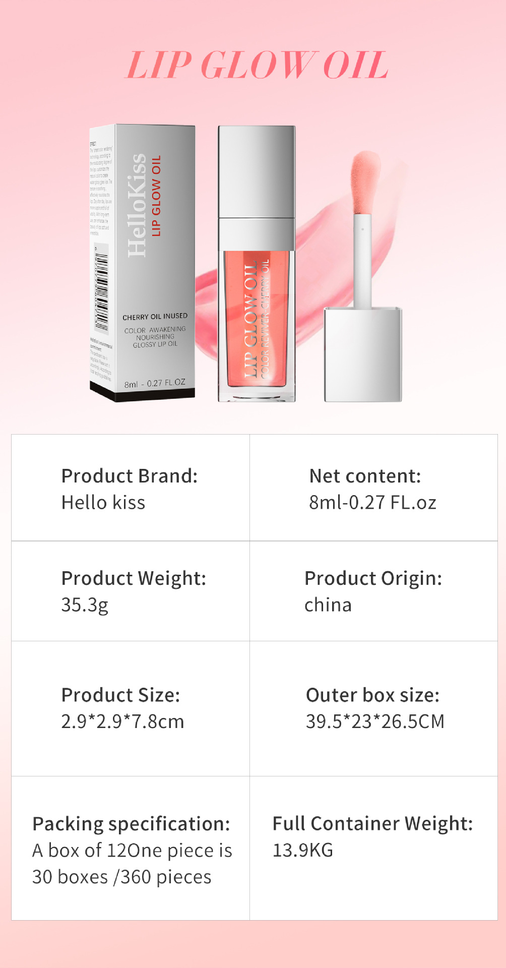 Hellokiss Lip Moisturizing and hydrating Color Changing Lip Oil Specification drawing