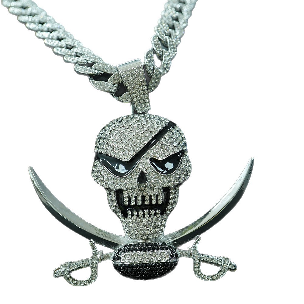 Transfronterizo completo esqueleto de perforación de cabeza de hombre aleación colgante grande personalidad exagerada arrogante collar de calavera de Halloween