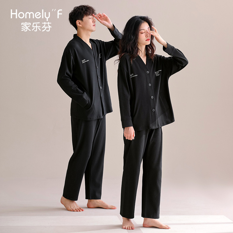 [Sensación suave] pareja pijamas mujer primavera y otoño 100% algodón de manga larga ropa para el hogar traje de mujer para hombre