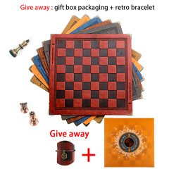 棋盤9色獨特浮雕設計皮革棋盤遊戲便攜通用玩具帶金屬保護角