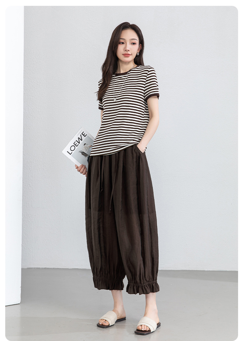 Quần culottes nữ ống rộng cạp chun co giãn, chất liệu Lyocell thoáng mát, dáng hoa tulip che khuyết điểm — màu đen chi tiết 23
