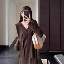 设计感小众 披肩针织裙两件套长款开衫女风衣外套早秋新款F092421