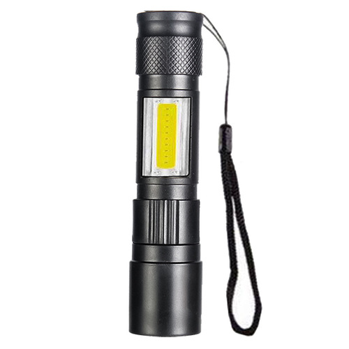 Cross-border LED small flashlight with side light COB strong light telescopic zoom USB charging set household mini flashlight