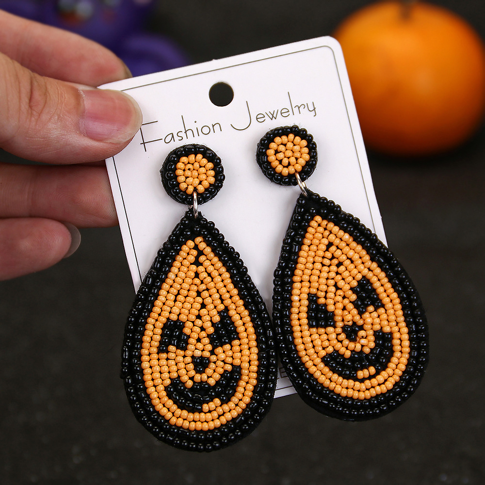1 Pair Quantity 1 Pair Halloween Cute Pumpkin Letter Skull Beaded Drop Earrings