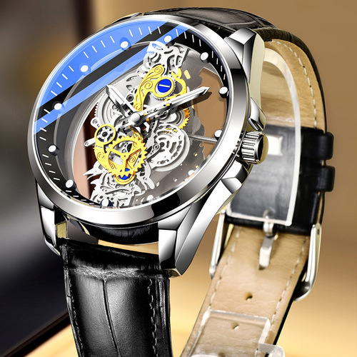 Cross-border one-piece dropshipping new double-sided hollow automatic movement non-mechanical tourbillon watch for men, waterproof