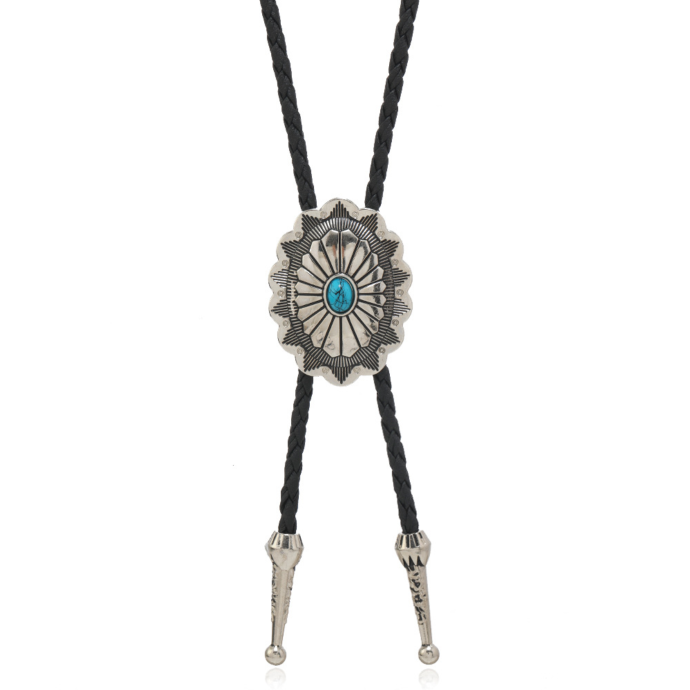 Retro Geometric Pu Leather Alloy Turquoise Enamel Unisex Bolo Tie Necklaces display picture 10