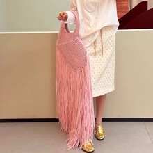 2025新款博主款流苏编织包手提包时髦爱心桃心手拎大包包女个性潮