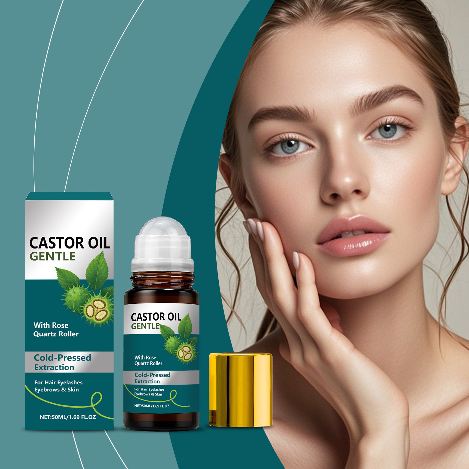 Castor Oil Nourishing Roll-On Essential Oil Moisturizes the Body, Cares for Muscles, and Nourishes Hair. Essential Oils Can Be Used on Multiple Parts of the Body