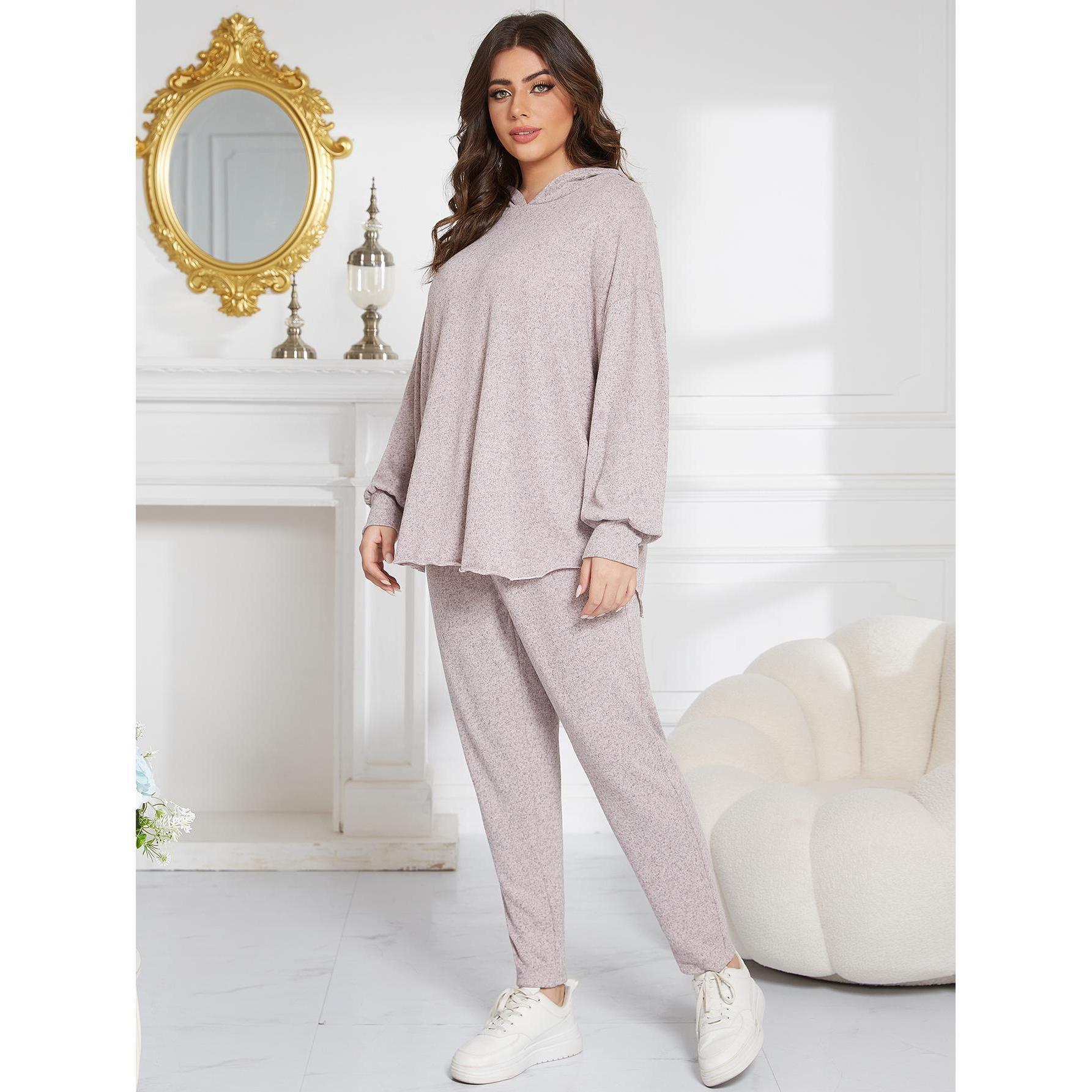 Neues großes Heimkleidungsset für Herbst und Winter, langärmeliger, molliger, übergroßer Pyjama mit Kapuze für Damen_voghion.com