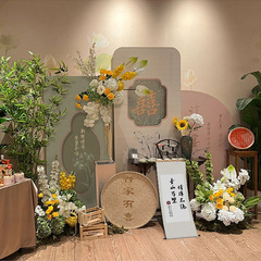 背布置大气喜字装饰订婚宴结婚摆件kt板新中式全套简单背景墙批发