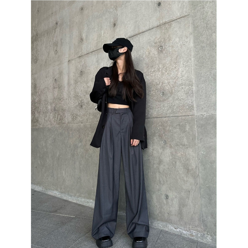 灰色阔腿裤女高腰垂感高级感西装裤夏季薄款休闲拖地直筒裤春秋季|undefined