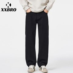 xxbro男装#黑色百搭cleanfit宽松直筒牛仔裤男士纯色休闲阔腿长裤