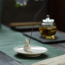 白瓷香炉线香兔子香插书房室内桌面创意摆件陶瓷香薰炉礼物批发