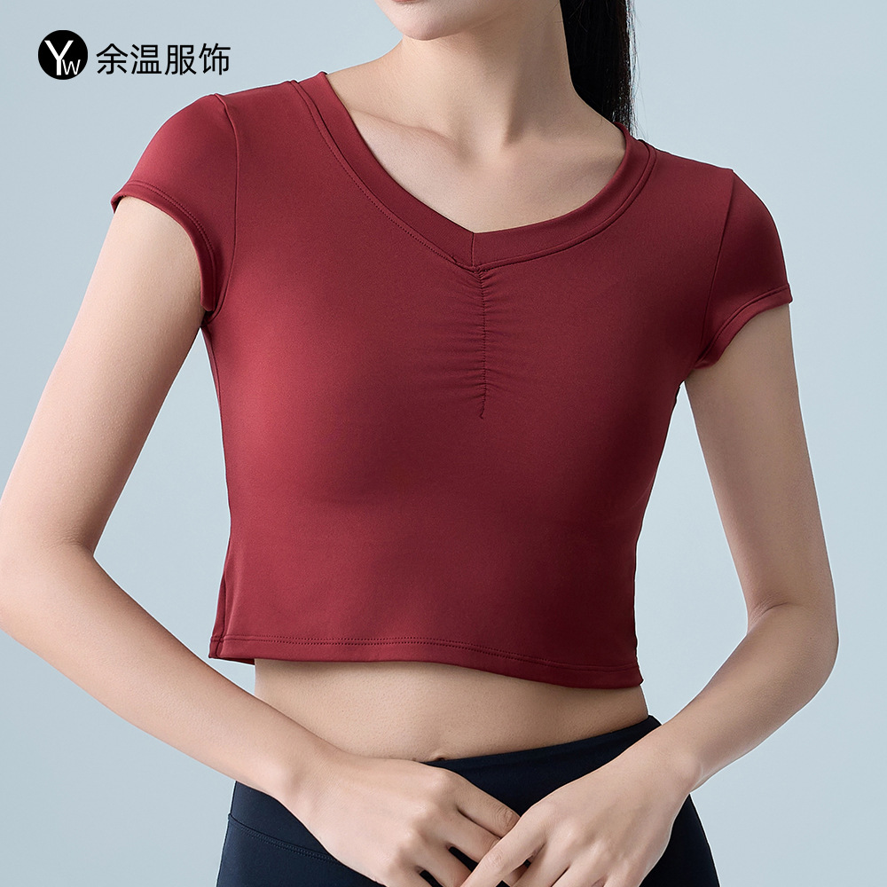 Spring and Summer New Yoga Clothes Top Women's Exits V-neck Quick-drying Fitness Pilates Training Slim-fit Short-sleeved T-shirt
