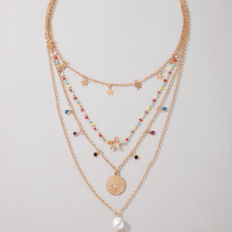 Bohemian Colored Rice Beads Star Pearl 4-layer Necklace display picture 3