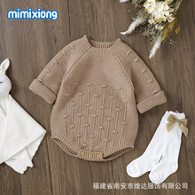 ins热卖秋季新款男女宝宝可爱立体毛球婴儿长袖连体三角哈衣爬服