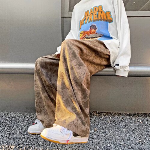 Japanese retro corduroy pants men's summer fashion brand loose straight wide-leg pants heavy vibe casual long pants