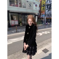 吃绿色菜黑金3.0 新品复古丝绒金线刺绣秋季气质外套