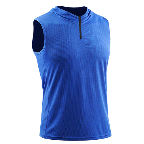 Men's Summer Hooded Zippered Sports Backless Tank Top No Sleeve Fitness Top Loose Running Basketball Quick Dry Thin Shirt