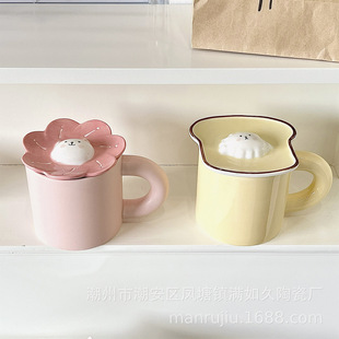 Cup lid accessories-cute three-dimensional cat dog ceramic cup lid creative hand-painted dustproof girl heart universal ins cup