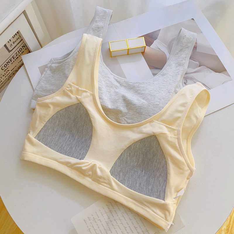 Developmental Period Pure Cotton Girls' Bra, One-Piece Fixed Cup Underwear, Female Students' Wire-Free Sports Vest, Girls' Style
