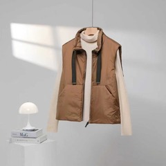 2025新款欧洲站外贸秋冬立领直筒短款驼服马甲女背心坎肩潮