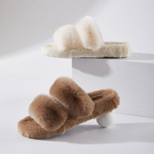 蚂蚁之恋冬季新品加厚韩版二条毛毛拖鞋女居家外穿时尚可外穿