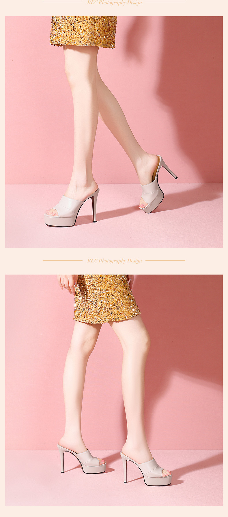 Dép sandal cao gót nữ mũi tròn đế xuồng platform da bò thật — đen chi tiết 8