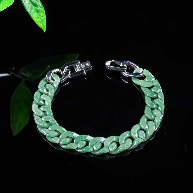 Genuine A-grade jadeite Cuban bracelet, exquisite and fashionable jade for men and women, hip-hop style trendy jade jewelry wholesale
