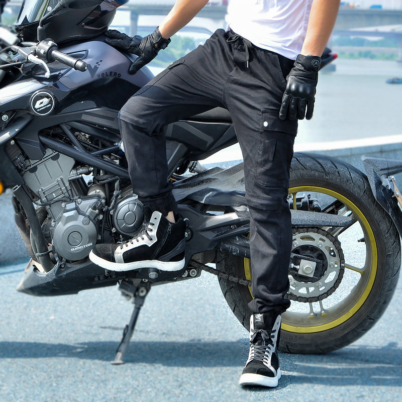 LOONG BIKER guardapolvos de motocicleta de los hombres ocasionales multi-bolsa de tobillo atado overoles de motocicleta pantalones de ciclismo resistentes a la caída