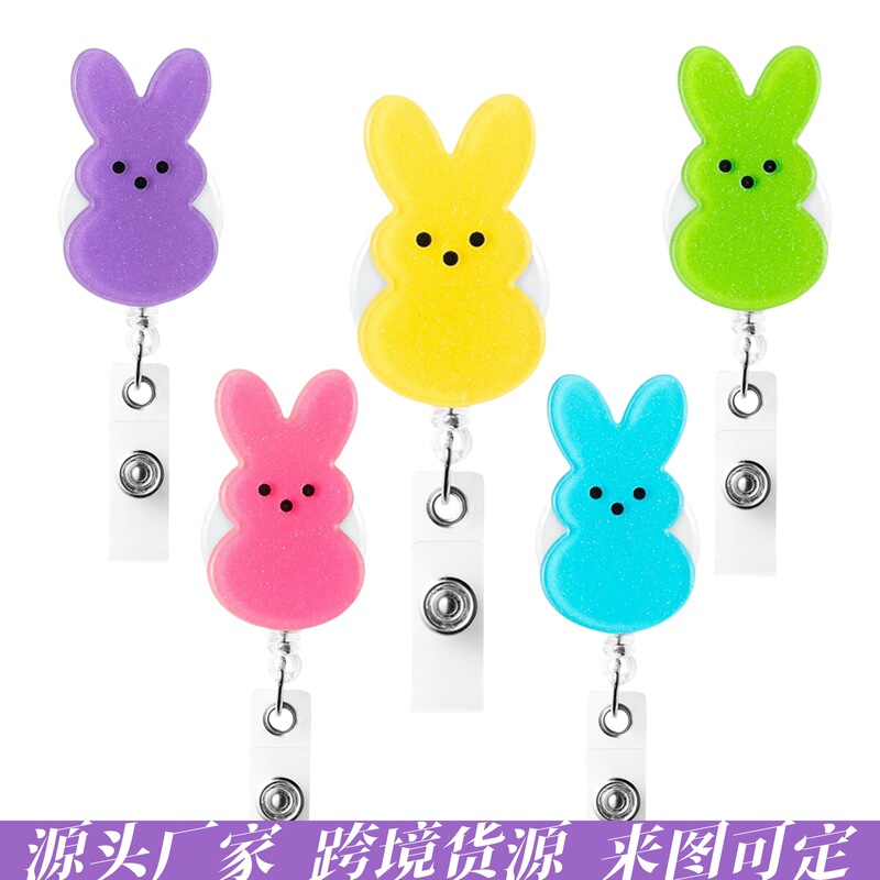 Easter Bunny Acrylic Easy Pull Buckle ID Buckle Telescopic Buckle Cartoon Medical Staff ID badge Buckle