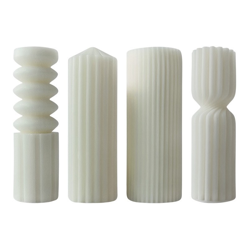 Jiahuimei molde de vela cilíndrica a rayas DIY ondulado pilar redondo aromaterapia yeso adorno molde de silicona