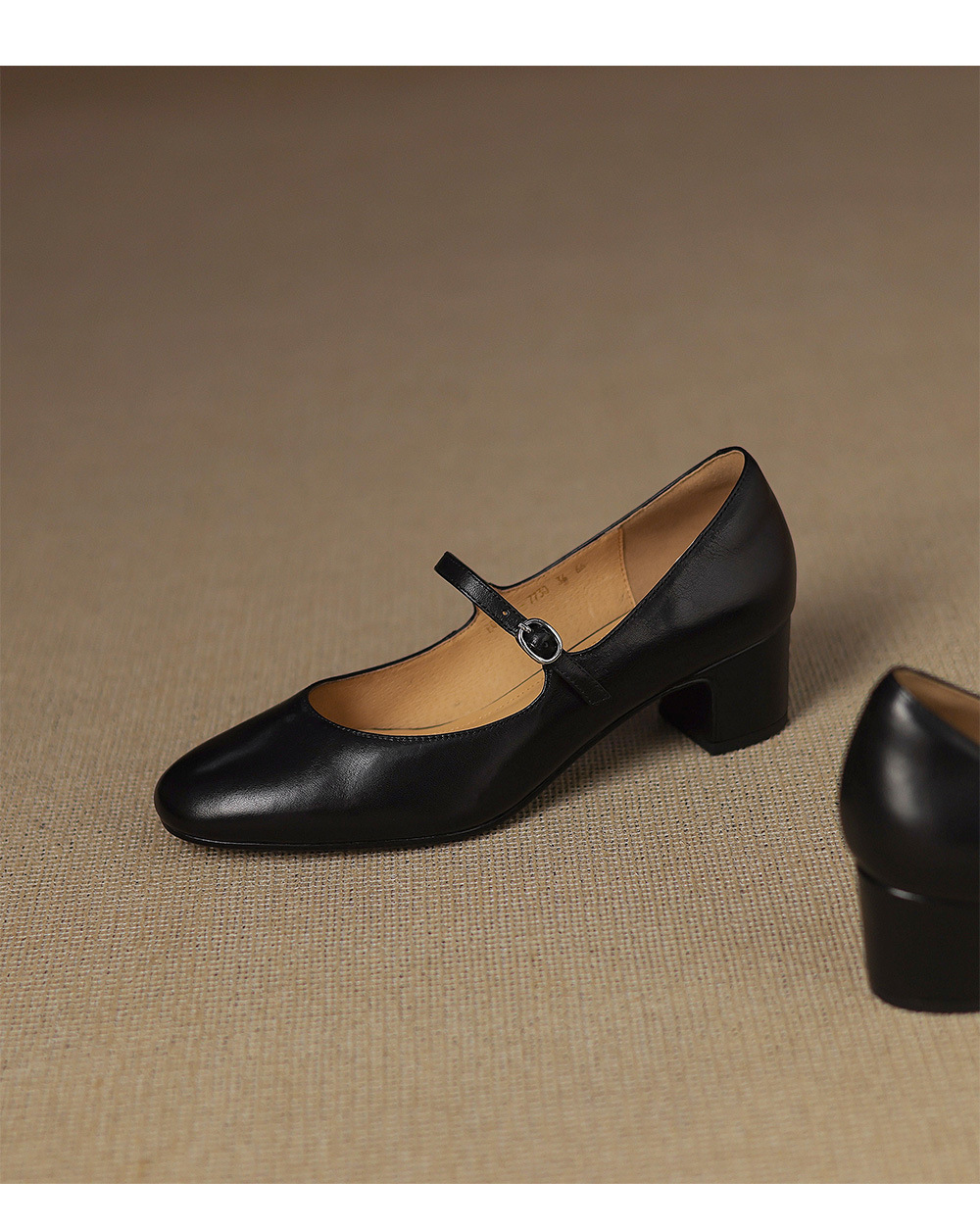 Giày Mary Jane nữ da bò mũi tròn quai ngang gót 5 cm phong cách retro — đen chi tiết 22