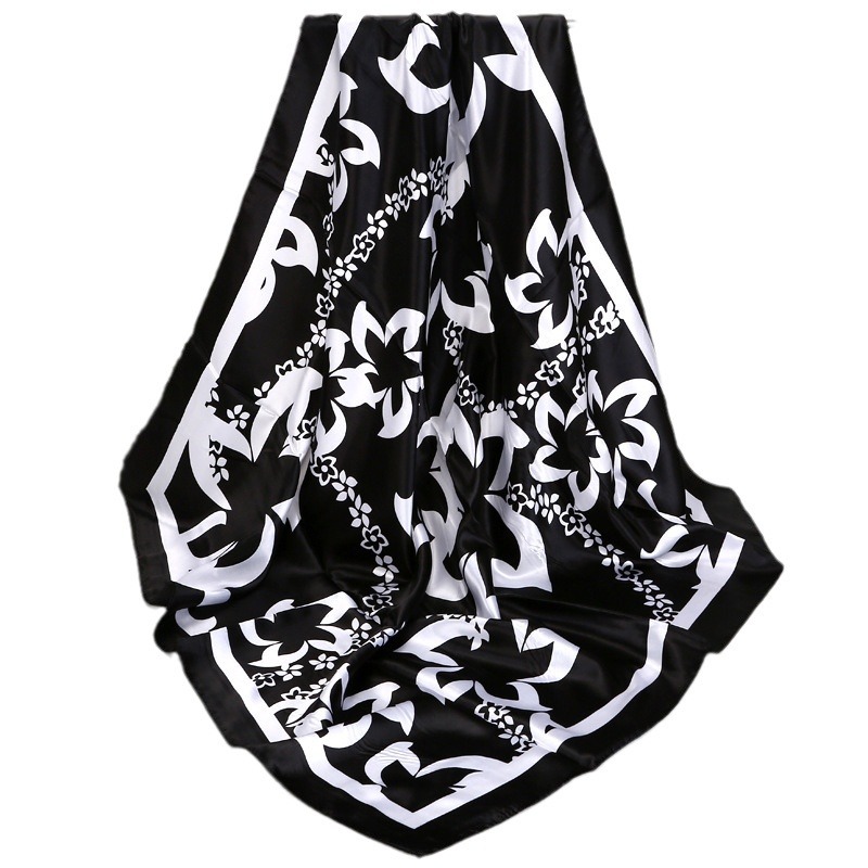 Sciarpa in seta quadrata grande con stampa minimalista in bianco e nero, autunno/inverno, 90% raso, lusso, leggera, accessorio moda da donna di alta qualità._voghion.com