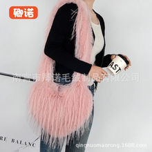 跨境新款流苏心形毛毛包辣妹风心形火鸡毛斜挎包大容量毛绒单肩包