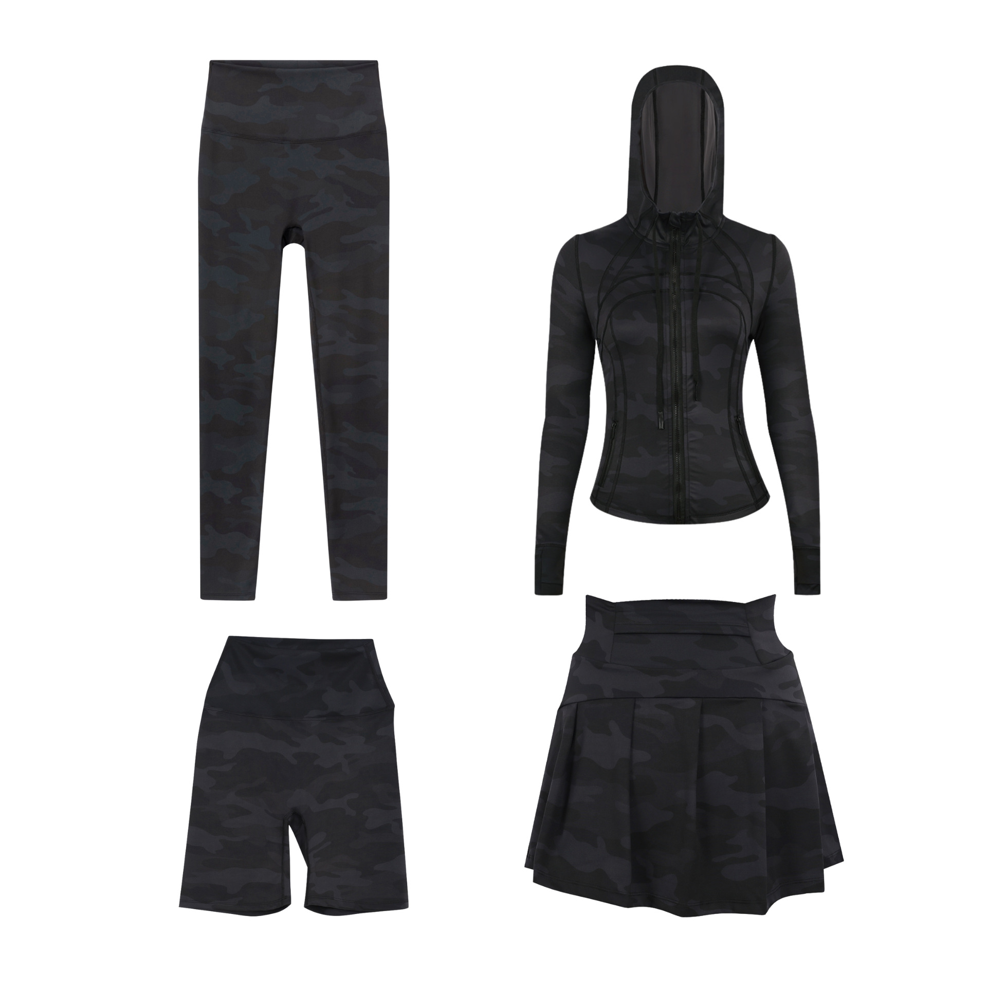 Women's Four Piece Set Sportswear Hooded Jacket Cropped Pants Short Skirt Slim Fit Outerwear Elastic Sports Jacket_ecoleips.com