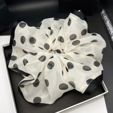 韩系优雅波点大肠圈法式扎马尾发圈雪纺女款百搭超大号头花头饰