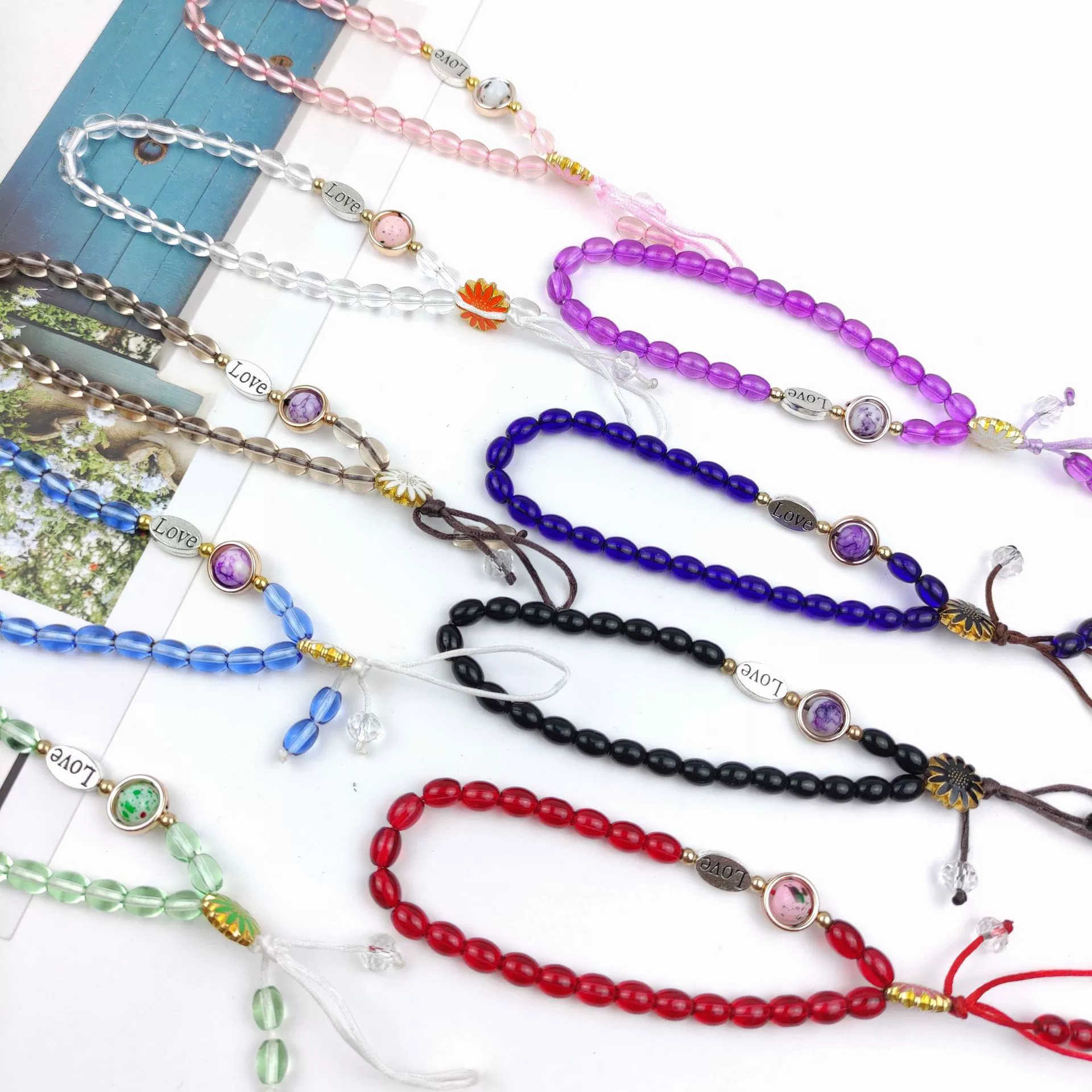 Woven one bead bracelet, short strap, pendant