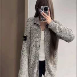 正确版现货原标ST岛珊瑚花色拼纱针织毛衣外套休闲百搭男女同款