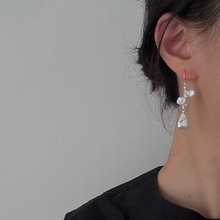 Natural keshi Baroque Pearl Earrings Strong Light Petal Earrings Female Temperament All-match Commuter Leisure Summer