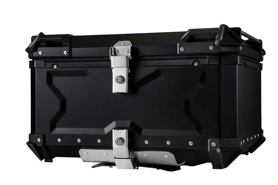 Caja de almacenamiento de alta capacidad de aleación de aluminio, locomotora de almacenamiento de camping, 100L plateado / negro, maletero de motocicleta