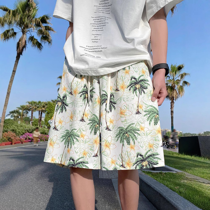 Ice Silk Cool Hawaiian Beach Shorts Men's Summer Thin Youth Trendy Loose Casual Mid-Length Pants