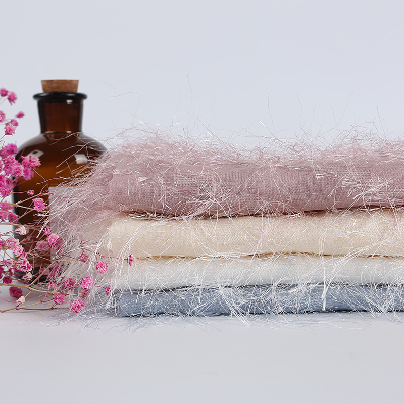 七彩亮片丝斜条长毛剪花雪纺面料 连衣裙衬衫汉服洛丽塔面料