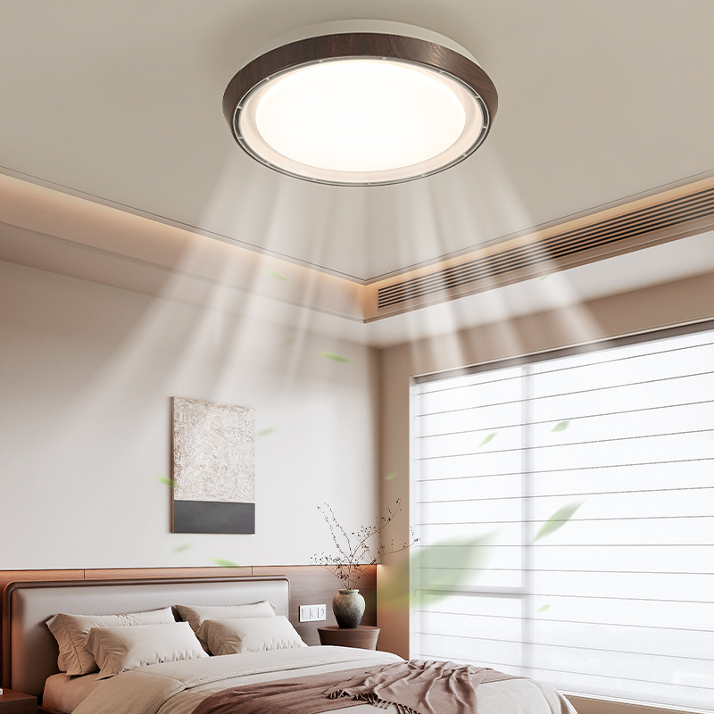 Lámpara de dormitorio Hogar nórdico Redondo Color de nogal Lámpara de dormitorio principal Lámpara de ventilador de estudio de color de madera de estilo japonés simple